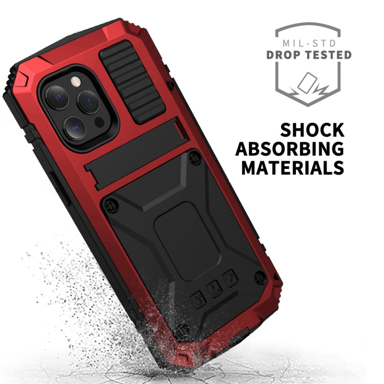 For iPhone 13 mini R-JUST Shockproof Waterproof Dust-proof Metal + Silicone Protective Case with Holder (Red) - iPhone 13 mini Cases by R-JUST | Online Shopping South Africa | PMC TechLife | Buy Now Pay Later Mobicred