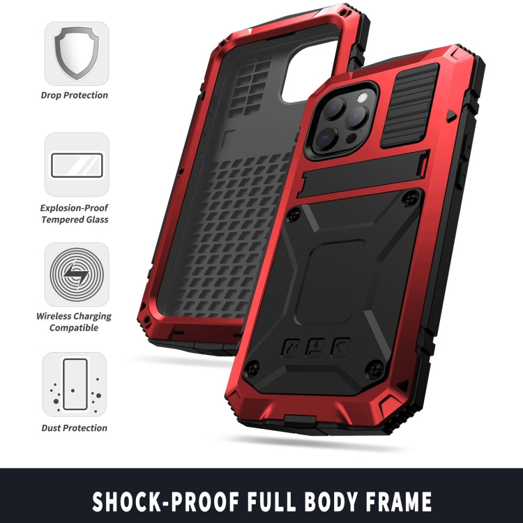 For iPhone 13 mini R-JUST Shockproof Waterproof Dust-proof Metal + Silicone Protective Case with Holder (Red) - iPhone 13 mini Cases by R-JUST | Online Shopping South Africa | PMC TechLife | Buy Now Pay Later Mobicred