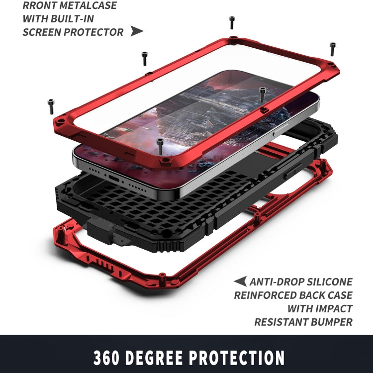 For iPhone 13 mini R-JUST Shockproof Waterproof Dust-proof Metal + Silicone Protective Case with Holder (Red) - iPhone 13 mini Cases by R-JUST | Online Shopping South Africa | PMC TechLife | Buy Now Pay Later Mobicred
