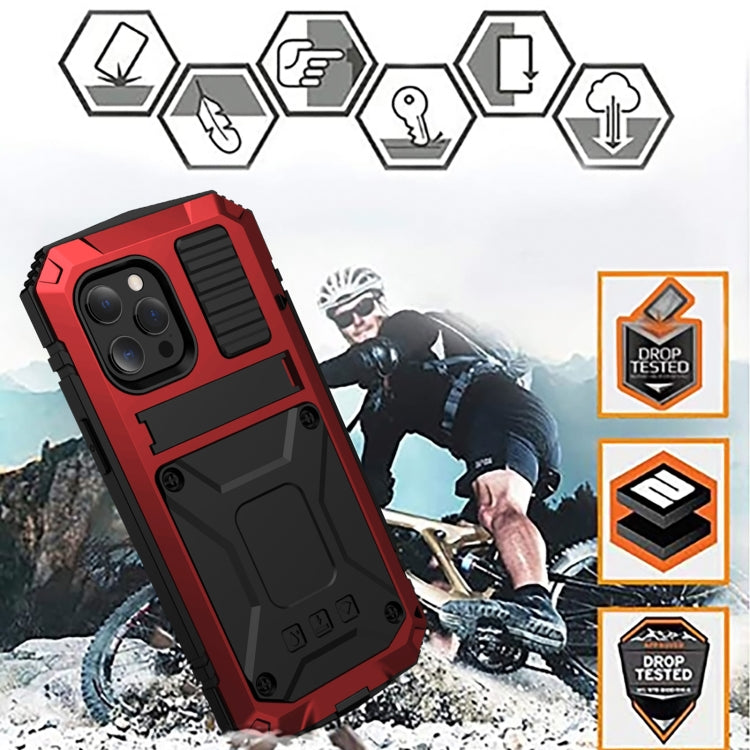 For iPhone 13 mini R-JUST Shockproof Waterproof Dust-proof Metal + Silicone Protective Case with Holder (Red) - iPhone 13 mini Cases by R-JUST | Online Shopping South Africa | PMC TechLife | Buy Now Pay Later Mobicred