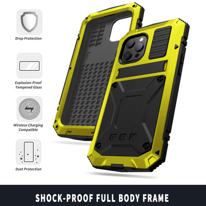 For iPhone 13 mini R-JUST Shockproof Waterproof Dust-proof Metal + Silicone Protective Case with Holder (Yellow) - iPhone 13 mini Cases by R-JUST | Online Shopping South Africa | PMC Jewellery