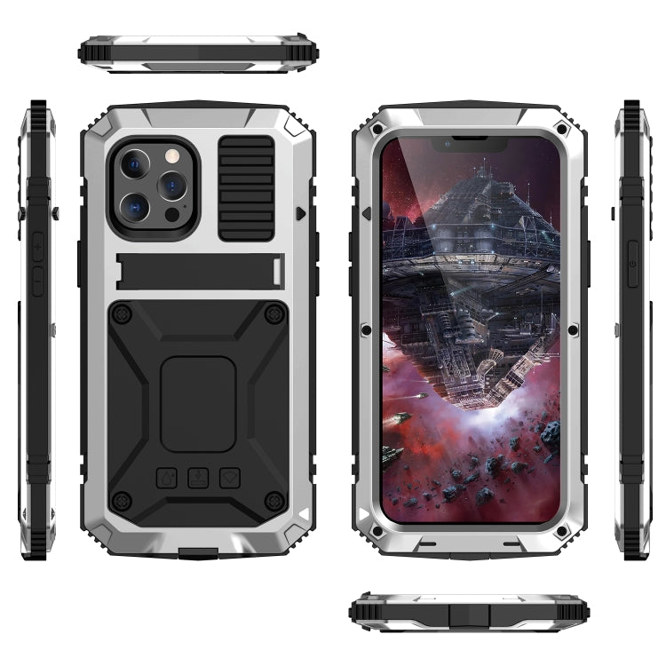 For iPhone 13 Pro R-JUST Shockproof Waterproof Dust-proof Metal + Silicone Protective Case with Holder (Silver) - iPhone 13 Pro Cases by R-JUST | Online Shopping South Africa | PMC TechLife | Buy Now Pay Later Mobicred
