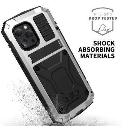 For iPhone 13 Pro Max R-JUST Shockproof Waterproof Dust-proof Metal + Silicone Protective Case with Holder (Silver) - iPhone 13 Pro Max Cases by R-JUST | Online Shopping South Africa | PMC Jewellery | Buy Now Pay Later Mobicred