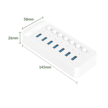 ORICO CT2U3-7AB-WH 7 In 1 Plastic Stripes Multi-Port USB HUB with Individual Switches, US Plug(White) - USB 3.0 HUB by ORICO | Online Shopping South Africa | PMC Jewellery | Buy Now Pay Later Mobicred