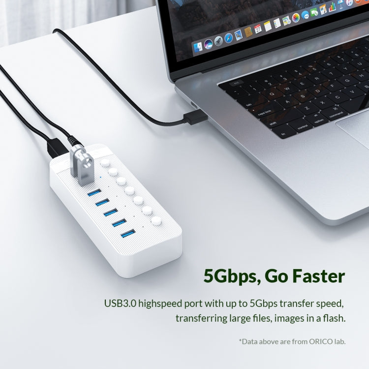 ORICO CT2U3-10AB-WH 10 In 1 Plastic Stripes Multi-Port USB HUB with Individual Switches, EU Plug(White) - USB 3.0 HUB by ORICO | Online Shopping South Africa | PMC Jewellery | Buy Now Pay Later Mobicred