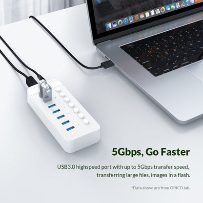 ORICO CT2U3-10AB-WH 10 In 1 Plastic Stripes Multi-Port USB HUB with Individual Switches, AU Plug(White) - USB 3.0 HUB by ORICO | Online Shopping South Africa | PMC Jewellery | Buy Now Pay Later Mobicred