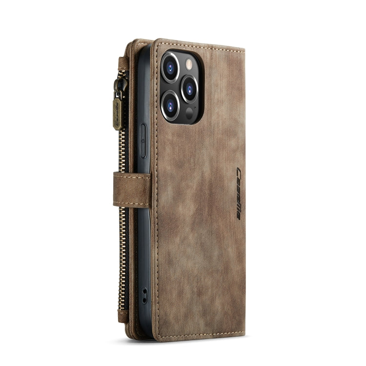 For iPhone 13 Pro Max CaseMe-C30 PU + TPU Multifunctional Horizontal Flip Leather Case with Holder & Card Slot & Wallet & Zipper Pocket (Brown) - iPhone 13 Pro Max Cases by CaseMe | Online Shopping South Africa | PMC Jewellery | Buy Now Pay Later Mobicred