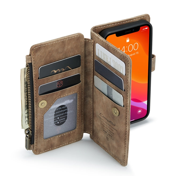 For iPhone 12 mini CaseMe-C30 PU + TPU Multifunctional Horizontal Flip Leather Case with Holder & Card Slot & Wallet & Zipper Pocket (Brown) - iPhone 12 mini Cases by CaseMe | Online Shopping South Africa | PMC Jewellery | Buy Now Pay Later Mobicred