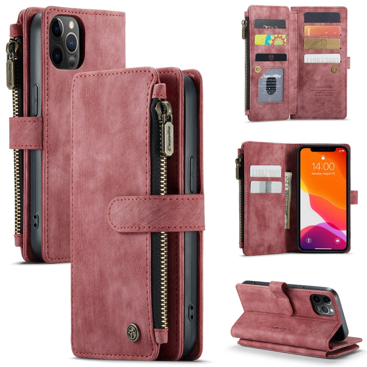 For iPhone 12 / 12 Pro CaseMe-C30 PU + TPU Multifunctional Horizontal Flip Leather Case with Holder & Card Slot & Wallet & Zipper Pocket(Red) - iPhone 12 / 12 Pro Cases by CaseMe | Online Shopping South Africa | PMC Jewellery | Buy Now Pay Later Mobicred