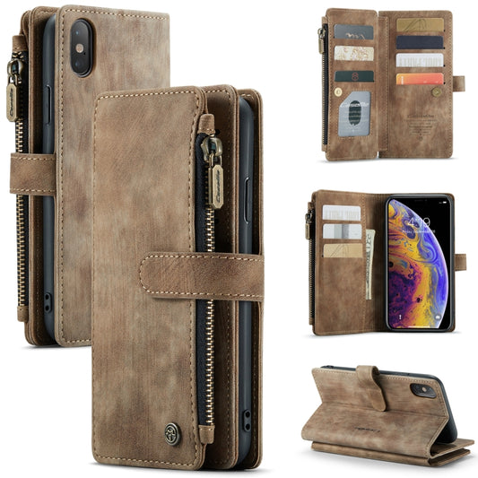 For iPhone XS Max CaseMe-C30 PU + TPU Multifunctional Horizontal Flip Leather Case with Holder & Card Slot & Wallet & Zipper Pocket(Brown) - More iPhone Cases by CaseMe | Online Shopping South Africa | PMC Jewellery | Buy Now Pay Later Mobicred