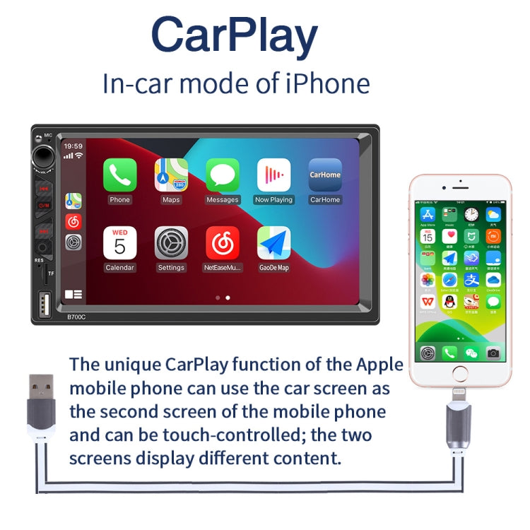 B700C HD 7 inch Universal Car MP5 Player with Wired Carplay, Support FM & Bluetooth & TF Card - Car MP3 & MP4 & MP5 by PMC TechLife | Online Shopping South Africa | PMC TechLife | Buy Now Pay Later Mobicred