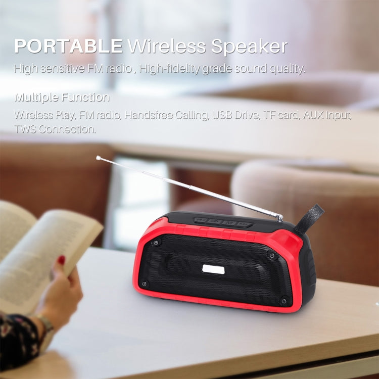 New Rixing NR-906FM TWS Waterproof Bluetooth Speaker Support Hands-free Call / FM with Handle & Antenna(Black) - Desktop Speaker by NewRixing | Online Shopping South Africa | PMC Jewellery | Buy Now Pay Later Mobicred