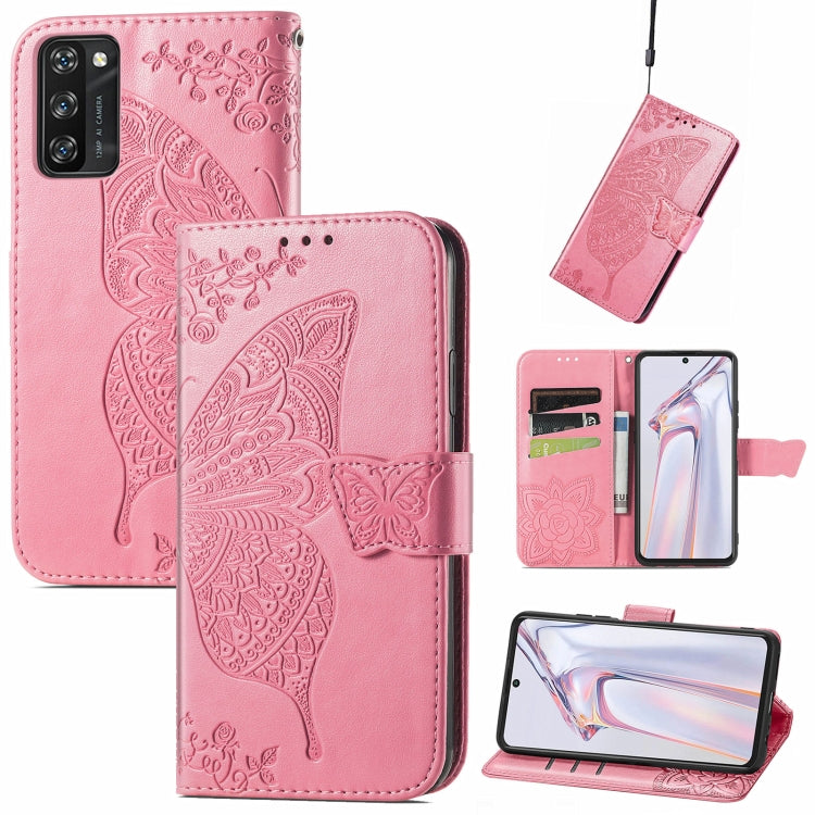 For Blackview A100 Butterfly Love Flower Embossed Horizontal Flip Leather Case with Holder & Card Slots & Wallet & Lanyard(Pink) - More Brand by PMC Jewellery | Online Shopping South Africa | PMC Jewellery | Buy Now Pay Later Mobicred