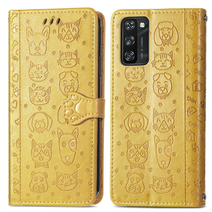 For Blackview A100 Lovely Cat and Dog Embossing Pattern Horizontal Flip Leather Case , with Holder & Card Slots & Wallet & Cartoon Clasp & Lanyard(Yellow) - More Brand by PMC Jewellery | Online Shopping South Africa | PMC Jewellery | Buy Now Pay Later Mobicred