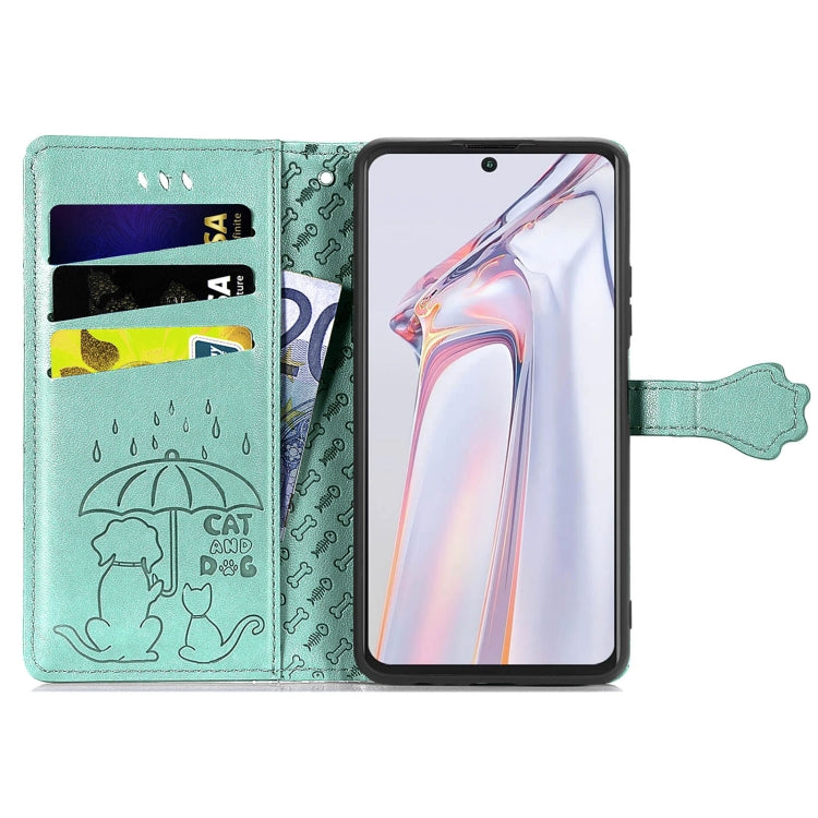 For Blackview A100 Lovely Cat and Dog Embossing Pattern Horizontal Flip Leather Case , with Holder & Card Slots & Wallet & Cartoon Clasp & Lanyard(Green) - More Brand by PMC Jewellery | Online Shopping South Africa | PMC Jewellery | Buy Now Pay Later Mobicred