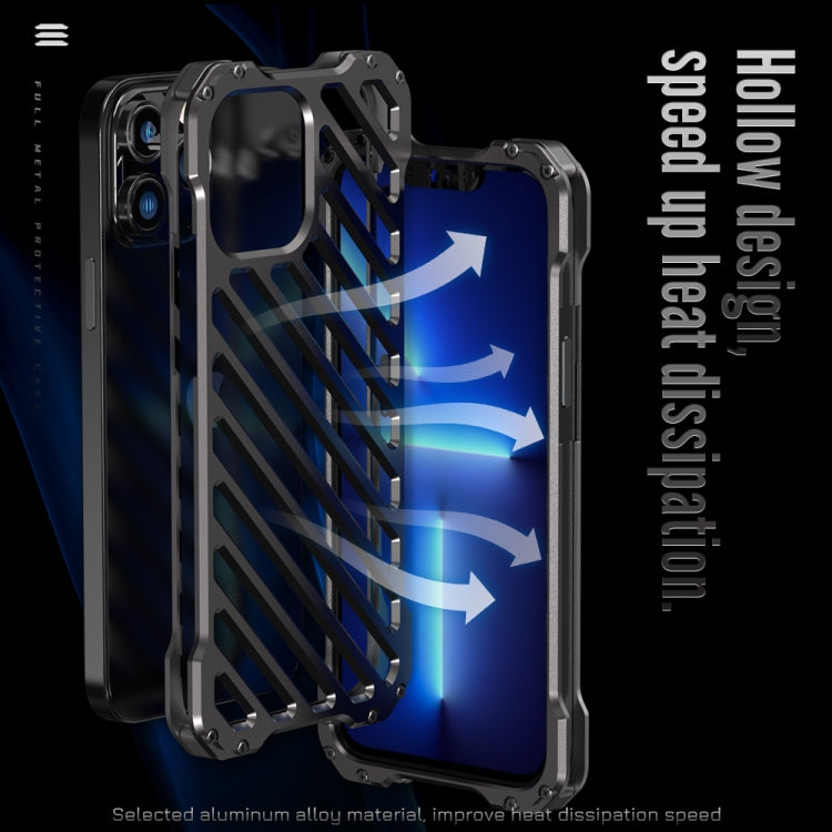 For iPhone 13 R-JUST RJ-50 Hollow Breathable Armor Metal Shockproof Protective Case(Silver Grey) - free shipping - PMC TechLife - Order now!