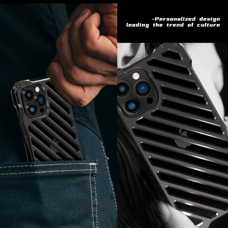For iPhone 13 Pro R-JUST RJ-50 Hollow Breathable Armor Metal Shockproof Protective Case(Silver Grey) - iPhone 13 Pro Cases by R-JUST | Online Shopping South Africa | PMC TechLife | Buy Now Pay Later Mobicred