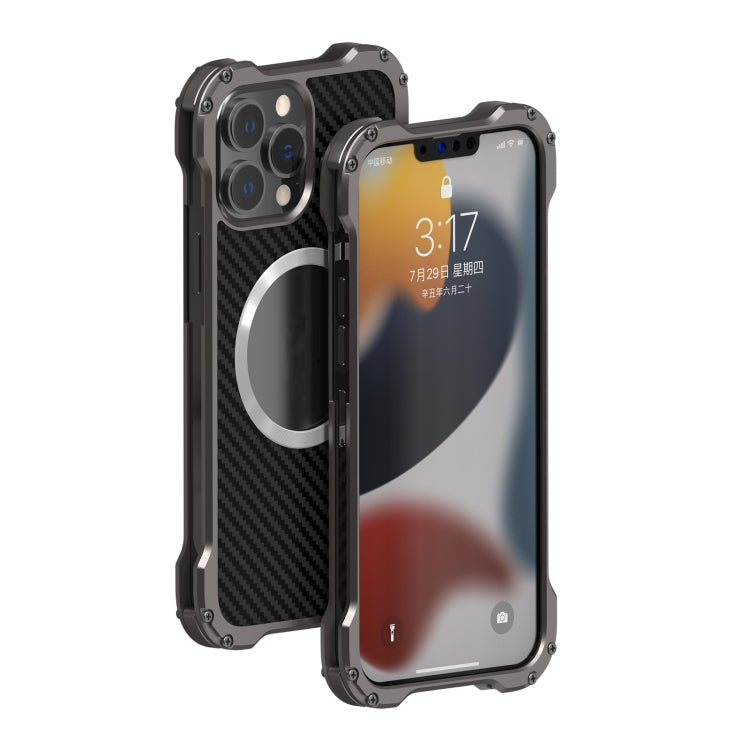 For iPhone 13 R-JUST RJ51 Hollow Shockproof Metal Protective Case(Dark Grey) - free shipping - PMC TechLife - Order now!