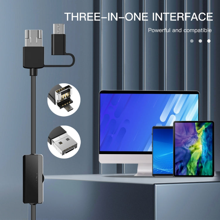 AN100 3 in 1 IP68 Waterproof USB-C / Type-C + Micro USB + USB Dual Cameras Industrial Digital Endoscope with 9 LEDs, Support Android System, Lens Diameter: 5.5mm, Length:1m Soft Cable -  by PMC Jewellery | Online Shopping South Africa | PMC Jewellery | Buy Now Pay Later Mobicred