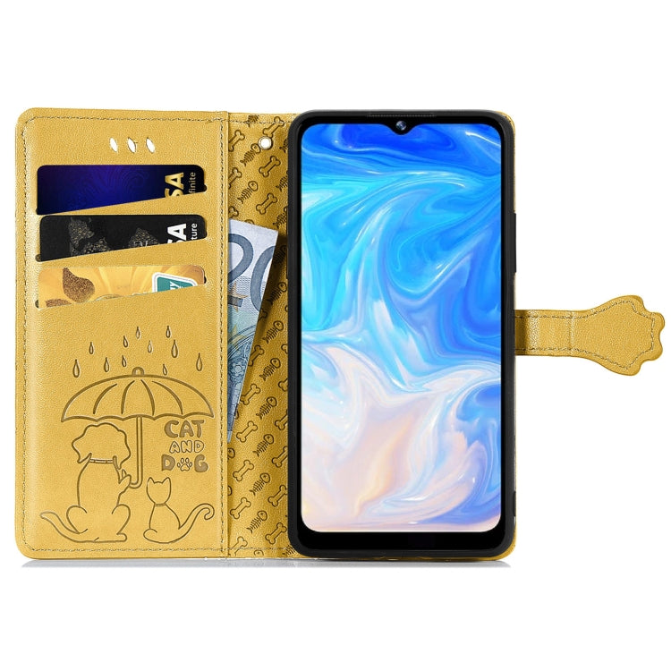 For Doogee N40 Pro Cat and Dog Embossed Horizontal Flip Phone Leather Case with Holder & Card Slot & Wallet & Lanyard(Yellow) - More Brand by PMC Jewellery | Online Shopping South Africa | PMC Jewellery | Buy Now Pay Later Mobicred