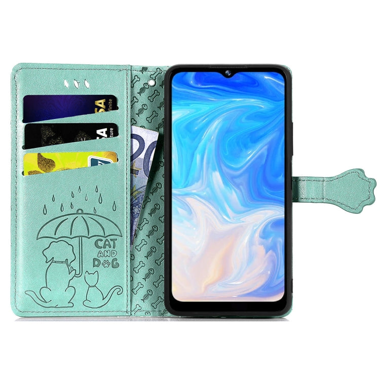 For Doogee N40 Pro Cat and Dog Embossed Horizontal Flip Phone Leather Case with Holder & Card Slot & Wallet & Lanyard(Green) - More Brand by PMC Jewellery | Online Shopping South Africa | PMC Jewellery | Buy Now Pay Later Mobicred