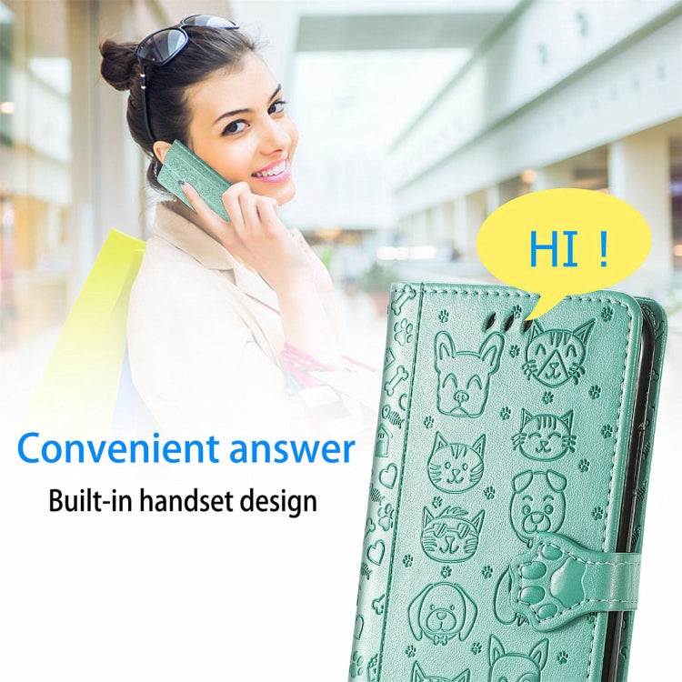 For Doogee N40 Pro Cat and Dog Embossed Horizontal Flip Phone Leather Case with Holder & Card Slot & Wallet & Lanyard(Green) - More Brand by PMC Jewellery | Online Shopping South Africa | PMC Jewellery | Buy Now Pay Later Mobicred