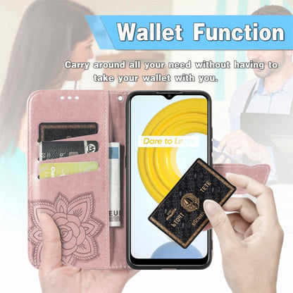 For OPPO Realme C21Y Butterfly Love Flowers Embossed Horizontal Flip Leather Case with Holder & Card Slots & Wallet & Lanyard(Rose Gold) - Realme Cases by PMC Jewellery | Online Shopping South Africa | PMC Jewellery | Buy Now Pay Later Mobicred