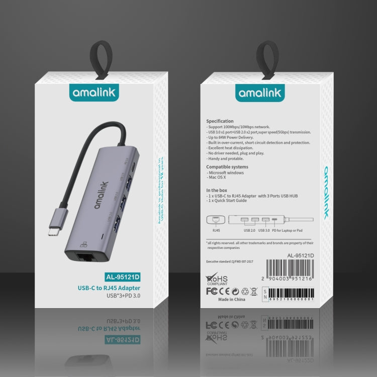 amalink 95121D Type-C / USB-C to RJ45 + 3 Ports USB + PD 3.0 Multi-function HUB(Grey) - free shipping - PMC Jewellery - Order now!