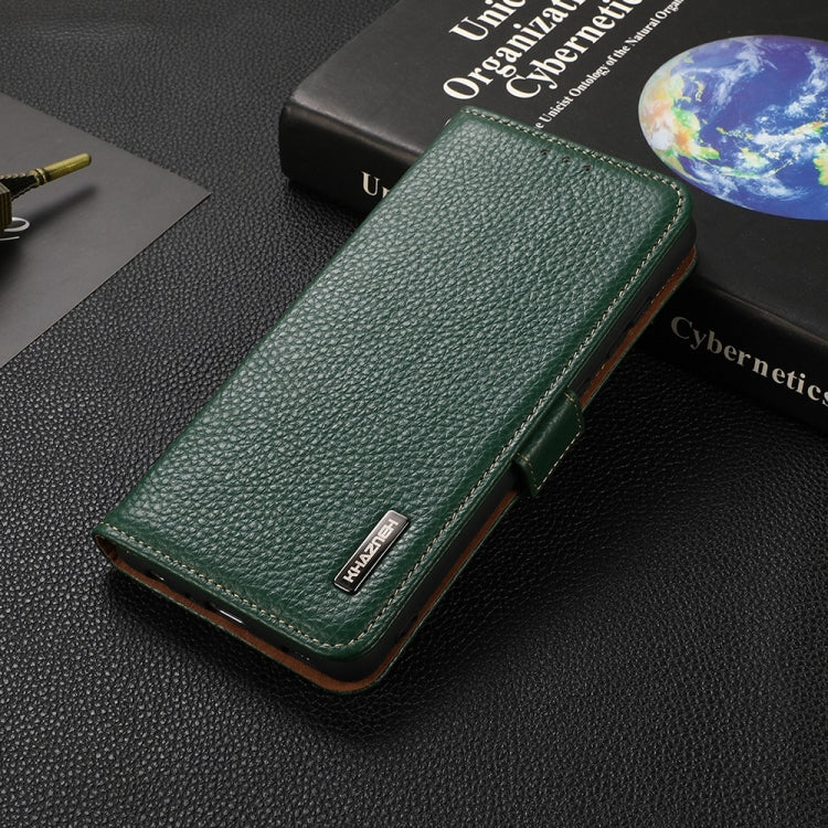 For Motorola Moto E20 / E40 KHAZNEH Side-Magnetic Litchi Genuine Leather RFID Case(Green) - free shipping - PMC TechLife - Order now!