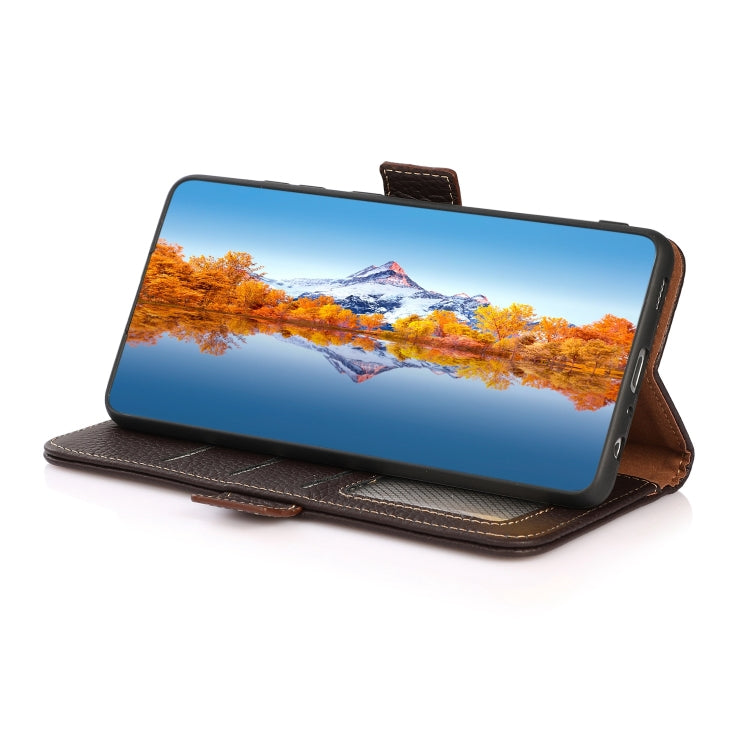 For Google Pixel 6 Pro KHAZNEH Side-Magnetic Litchi Genuine Leather RFID Case(Brown) - Google Cases by PMC TechLife | Online Shopping South Africa | PMC TechLife | Buy Now Pay Later Mobicred