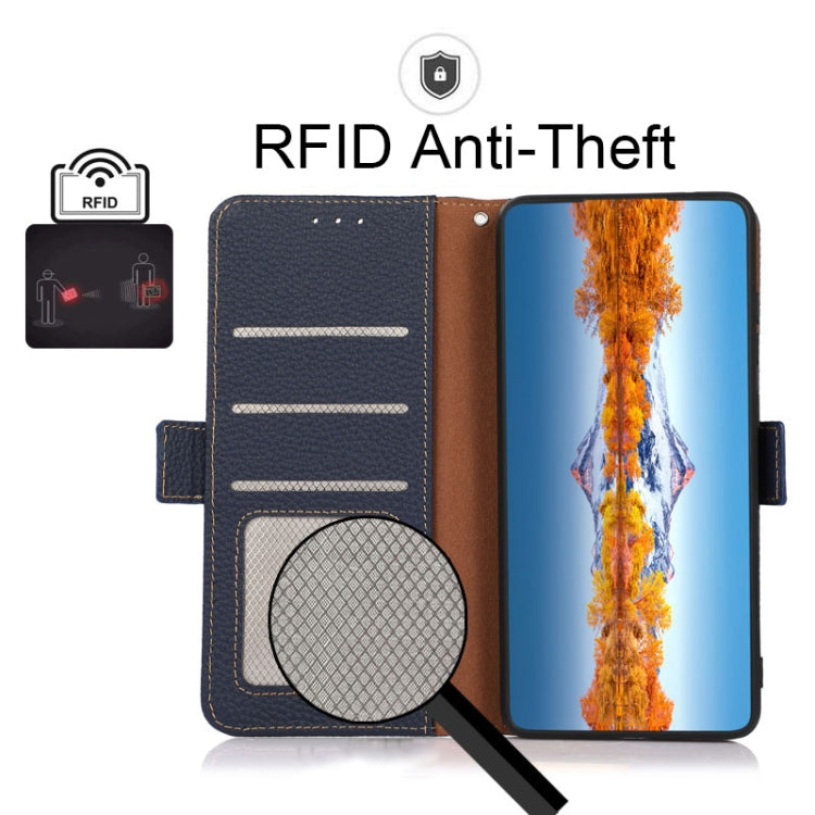 For Honor 50 Pro KHAZNEH Side-Magnetic Litchi Genuine Leather RFID Phone Case(Blue) - Honor Cases by PMC TechLife | Online Shopping South Africa | PMC TechLife | Buy Now Pay Later Mobicred
