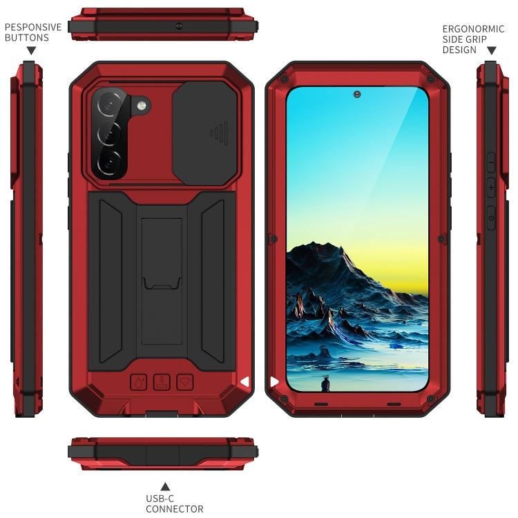For Samsung Galaxy S22+ 5G R-JUST Sliding Camera Metal + Silicone Holder Phone Case(Red) - Galaxy S22+ 5G Cases by R-JUST | Online Shopping South Africa | PMC Jewellery