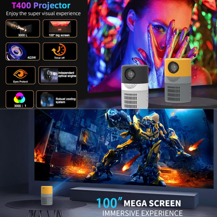 T400 100 inch Screen 3000 Lumens LED Mini Projector, Plug Type:AU Plug(Black White) - Mini Projector by PMC Jewellery | Online Shopping South Africa | PMC Jewellery | Buy Now Pay Later Mobicred