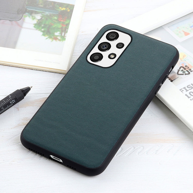 For Samsung Galaxy A73 5G Accurate Hole Lambskin Texture Genuine Leather Phone Case(Green) - Galaxy Phone Cases by PMC Jewellery | Online Shopping South Africa | PMC Jewellery