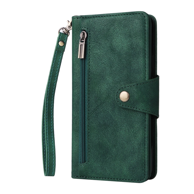 For Google Pixel 3A XL Rivet Buckle 9 Cards Three Fold Leather Phone Case(Green) - Google Cases by PMC TechLife | Online Shopping South Africa | PMC TechLife | Buy Now Pay Later Mobicred