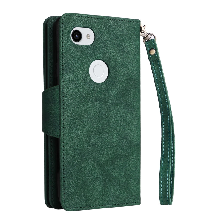 For Google Pixel 3A XL Rivet Buckle 9 Cards Three Fold Leather Phone Case(Green) - Google Cases by PMC TechLife | Online Shopping South Africa | PMC TechLife | Buy Now Pay Later Mobicred