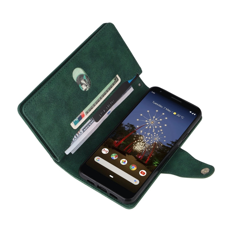For Google Pixel 3A XL Rivet Buckle 9 Cards Three Fold Leather Phone Case(Green) - Google Cases by PMC TechLife | Online Shopping South Africa | PMC TechLife | Buy Now Pay Later Mobicred