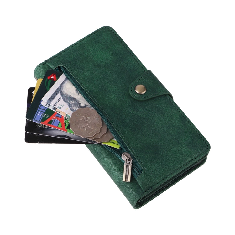 For Google Pixel 3A XL Rivet Buckle 9 Cards Three Fold Leather Phone Case(Green) - Google Cases by PMC TechLife | Online Shopping South Africa | PMC TechLife | Buy Now Pay Later Mobicred
