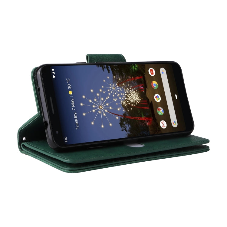 For Google Pixel 3A XL Rivet Buckle 9 Cards Three Fold Leather Phone Case(Green) - Google Cases by PMC TechLife | Online Shopping South Africa | PMC TechLife | Buy Now Pay Later Mobicred