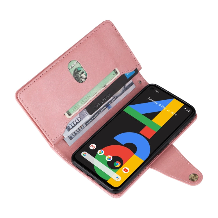 For Google Pixel 4A 4G Rivet Buckle 9 Cards Three Fold Leather Phone Case(Rose Gold) - Google Cases by PMC TechLife | Online Shopping South Africa | PMC TechLife | Buy Now Pay Later Mobicred