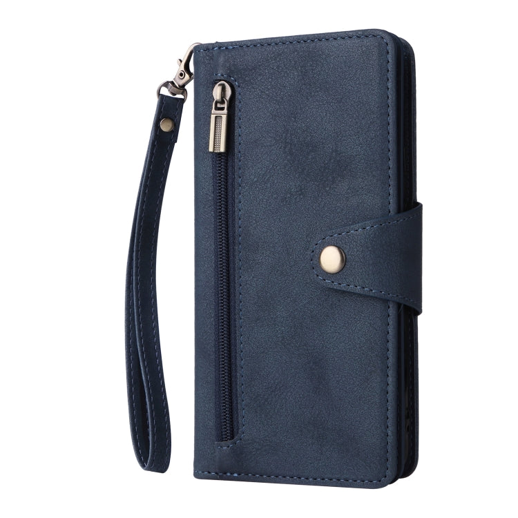 For Google Pixel 4A 5G Rivet Buckle 9 Cards Three Fold Leather Phone Case(Blue) - Google Cases by PMC TechLife | Online Shopping South Africa | PMC TechLife | Buy Now Pay Later Mobicred
