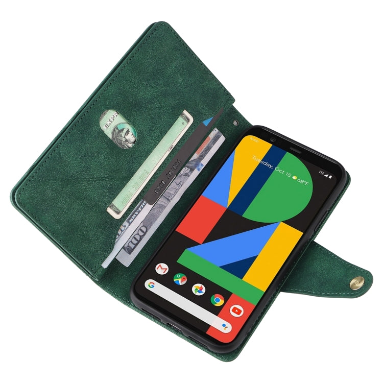 For Google Pixel 4 XL Rivet Buckle 9 Cards Three Fold Leather Phone Case(Green) - Google Cases by PMC Jewellery | Online Shopping South Africa | PMC Jewellery | Buy Now Pay Later Mobicred