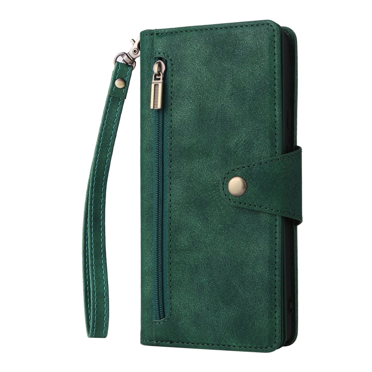 For Google Pixel 6 Rivet Buckle 9 Cards Three Fold Leather Phone Case(Green) - Google Cases by PMC Jewellery | Online Shopping South Africa | PMC Jewellery | Buy Now Pay Later Mobicred