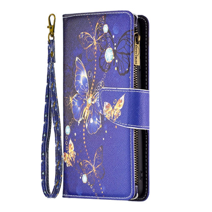 For OPPO Reno7 5G Global Colored Drawing Pattern Zipper Horizontal Flip Phone Leather Case(Purple Butterfly) - OPPO Cases by PMC Jewellery | Online Shopping South Africa | PMC Jewellery | Buy Now Pay Later Mobicred