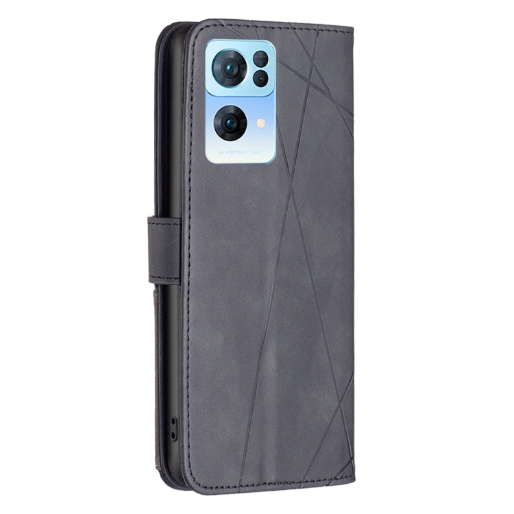 For OPPO Reno7 5G Global BF05 Magnetic Buckle Rhombus Texture Leather Phone Case(Black) - OPPO Cases by PMC TechLife | Online Shopping South Africa | PMC TechLife | Buy Now Pay Later Mobicred