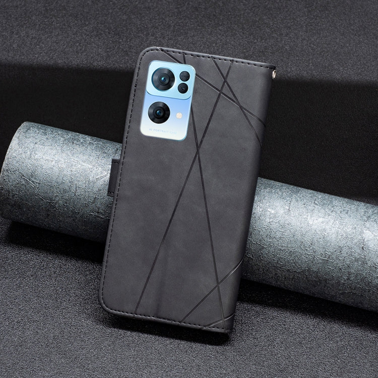 For OPPO Reno7 5G Global BF05 Magnetic Buckle Rhombus Texture Leather Phone Case(Black) - OPPO Cases by PMC TechLife | Online Shopping South Africa | PMC TechLife | Buy Now Pay Later Mobicred