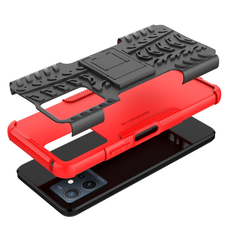 For vivo Y75 / Y55 / T1 5G Tire Texture TPU + PC Phone Case with Holder(Red) - vivo Cases by PMC Jewellery | Online Shopping South Africa | PMC Jewellery | Buy Now Pay Later Mobicred