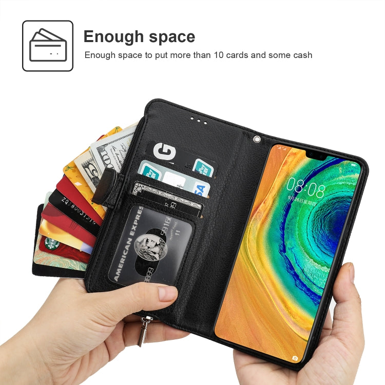 For Huawei Mate 30 Microfiber Zipper Horizontal Flip Leather Case(Black) - Huawei Cases by PMC TechLife | Online Shopping South Africa | PMC TechLife | Buy Now Pay Later Mobicred