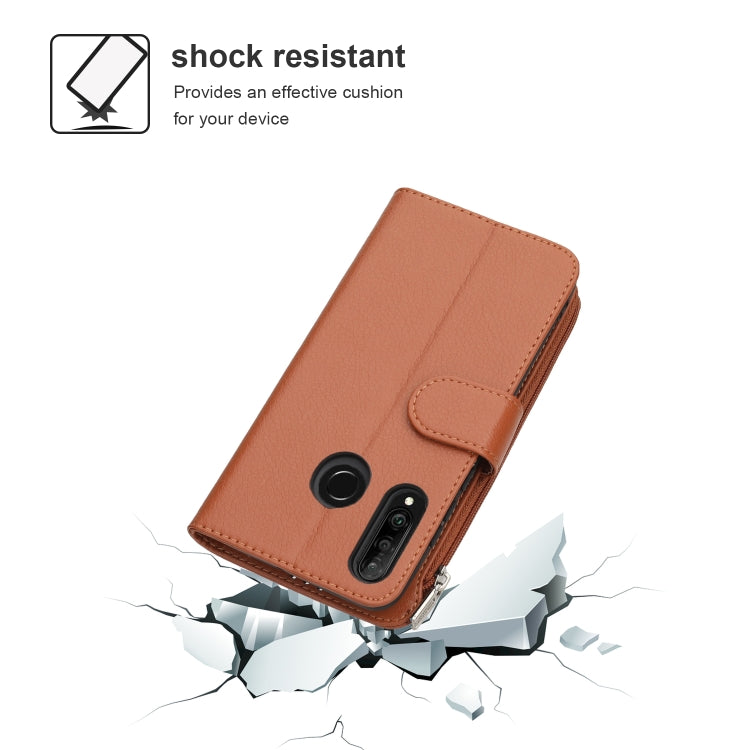 For Huawei P30 Lite Microfiber Zipper Horizontal Flip Leather Case(Brown) - Huawei Cases by PMC TechLife | Online Shopping South Africa | PMC TechLife | Buy Now Pay Later Mobicred