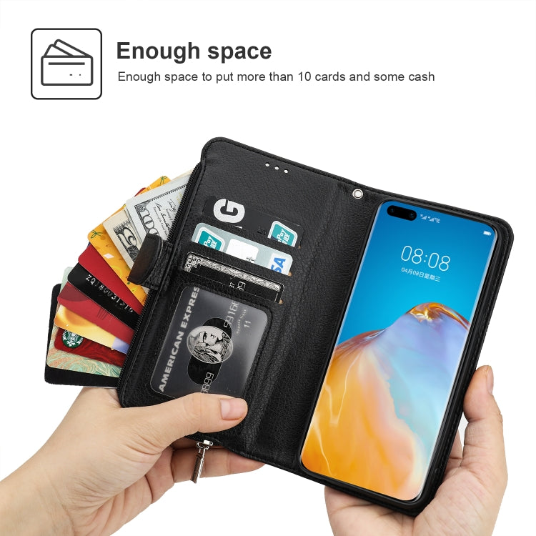 For Huawei P40 Microfiber Zipper Horizontal Flip Leather Case(Black) - free shipping - PMC TechLife - Order now!